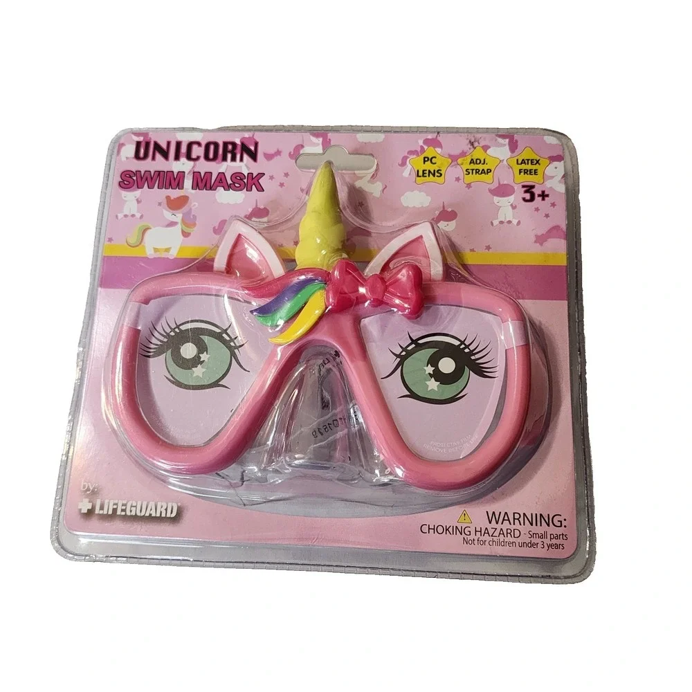 Swim Mask Unicorn Kids Adjustable Latex Free PC Lens 3yr +